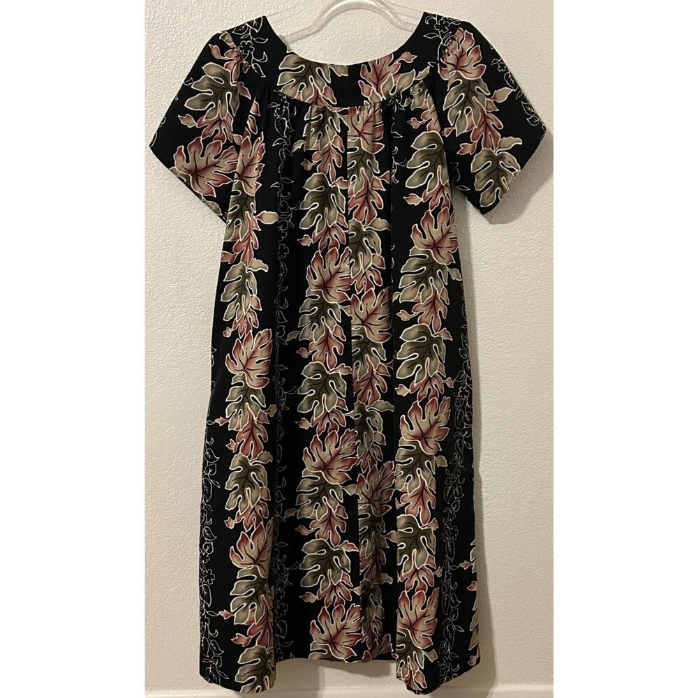 Hawaiian Original Women's M Black Dress Floral Short Sleeves Hawaii MuuMuu - Picture 2 of 6